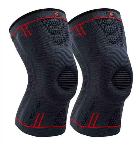 Kuangmi Genouillère de sport avec coussinets en gel rotulien, stabilisateurs latéraux, genouillère médicale pour la course, déchirure du ménisque, ACL, soulagement des douleurs articulaires, XL