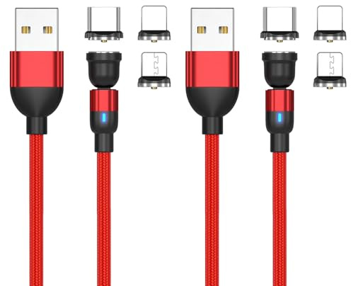 9Pin Magnetic Charging Cable USB A/USB C to Type C Fast Charging Magnetic Phone Charger Cable (1M+2M) 360°& 180° for Type C, Micro USB,Android, Tablet/Laptop/Smartphone