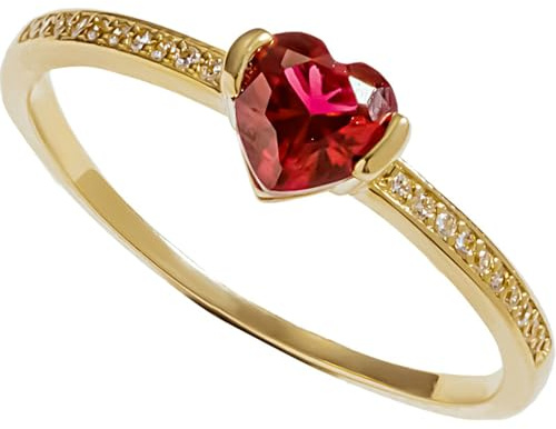 Ayoiow Vorsteckring Gold Damen 14K Gelbgold, Herzform mit Rubin und Diamant Hochzeitsring Gold 585