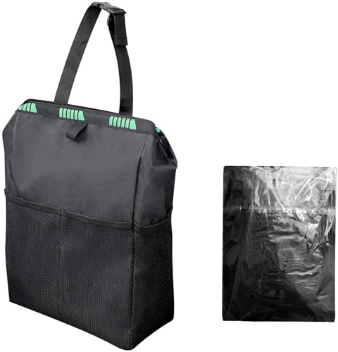 Cubo de Basura para Coche Impermeable con Tapa y 4 Bolsillos de Malla - Papelera Plegable de Tela Oxford con 50 Bolsas de Basura Incluidas - Organizador Colgante para Asiento Trasero (35x26x15 cm)