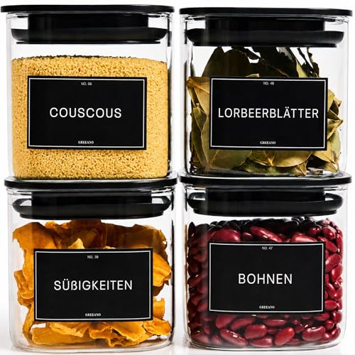 Greeano Vorratsgläser eckig mit Deckel 700ml [4er Set] | luftdicht & mottensicher | Vorratsdosen Glas | Aufbewahrungsgläser Küche für Lebensmittel, Nudeln, Mehl, Müsli, Reis uvm