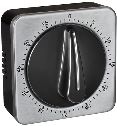 TFA Dostmann Analoger Küchen-Timer mit Edelstahlfront bis 60 min, 38.1043, Eieruhr, akustisches Signal, zum Lernen, zum Sport oder auch als Spieletimer verwendbar, schwarz