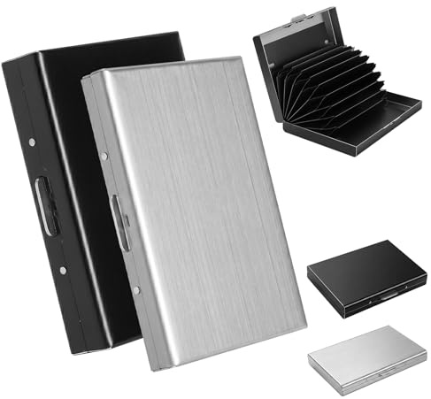 ZRUEWOT Porte Carte bancaire RFID Lot de 2, Porte Carte Aluminium Anti piratage avec 6 + 10 Compartiments, Etui Carte bancaire Metal Slim pour Homme Femme, Cartes de Visite et Voyage