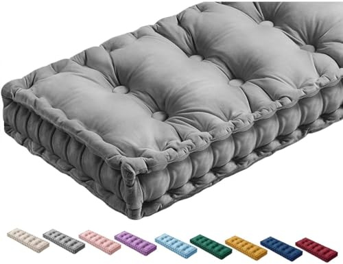 Tuftad sammetsbänk för inomhusbruk – 150 x 35 x 10 cm mjuk tjock sittdyna för burspråk, matstolar, pianobänkar, kökssoffor grå färg