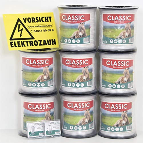 VOSS.farming Weidezaunband 1600m 10mm Classic 4 x 0,16 NIRO, weiß, Weidezaun und Elektrozaun Band
