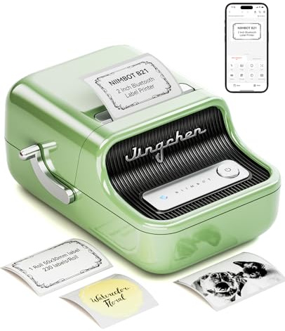 NIIMBOT Etichettatrice con 1 rotolo di nastro libero B21S Vintage 50mm Larghezza Stampante per etichette termiche (verde)