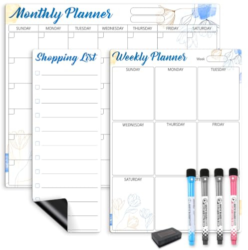 Sliandtelly 3 Piece Magnetic Whiteboard Calendar for Fridge