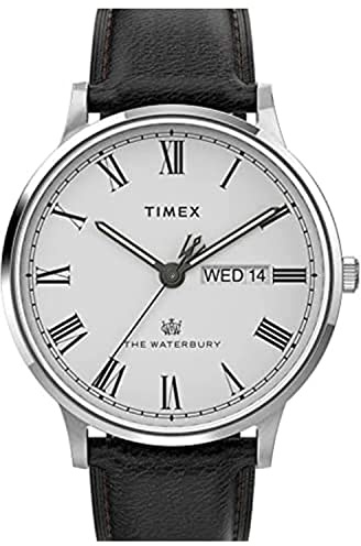Timex Men's Waterbury Classic Day-Date 40mm TW2U88400VQ Quartz Watch, Black/Silver-Tone/White