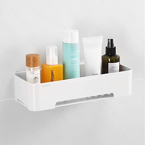 YOHOM Autocollante Etagere Salle de Bain sans Percage Blanche Étagere Flottante de Douche Adhesif Plastique Tablette Murale Salle de Bain sur Carrelage