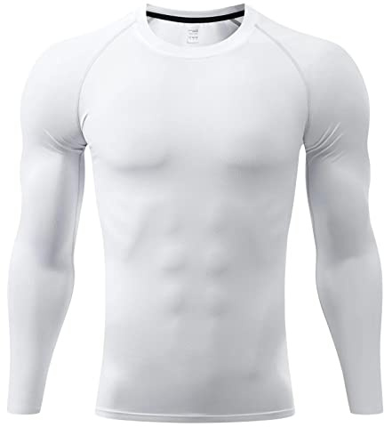 Sillictor Compression Tops for Men Quick Dry Football Training Running Top Mens Long Sleeve Hiking Golf Ski Base Layer Tops Men Sports Thermal Underlayer High Wicking Muscle Support 3323 White S
