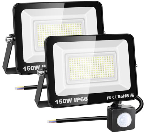 RIGIDON 2x 150W PIR aussenleuchte bewegungsmelder led strahler, außen lampe | ohne stecker, 15000lm, 6000K kaltweiß, wasserdicht, led flutlicht, außenleuchte, für garten garage innenhöfe carport hauswand