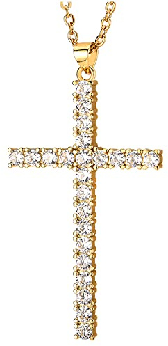 COOLSTEELANDBEYOND Damen Zirkonia Kreuz-Anhänger Gold Edelstah Halskette mit Stahl Verstellbare Seil-Kette, Einzigartige