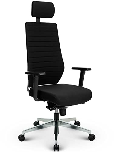 VERSEE Ergonomischer Bürostuhl Chefsessel V1301 aus Stoff in Schwarz mit Verstellbarer Kopfstütze - Für Büro und Home-Office - 150 kg belastbar