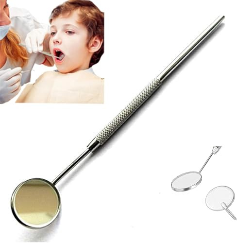 KINZIO Dental Mundspiegel Mundzahnspiegel Inspektionsspiegel Kurvenwinkel Zahnarzt Mundpflege Mundkontrolle Verlängerungswerkzeug Auch für Wimpernverlängerungen geeignet. (Silber)