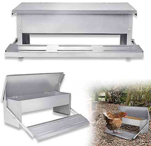 TRMLBE Comedero para Pollos 5 kg Comedero Automático de Acero Galvanizado a Prueba de Ratones con Pedal Adecuado para Aves de Corral