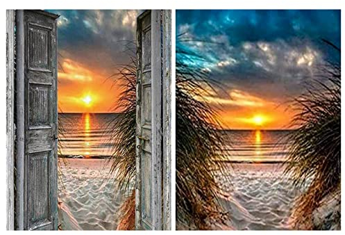 VEGCOO Diamond Painting - 2 Stück Strand Sonnenuntergang 30x40cm 5D Raumdekoration (Blau)