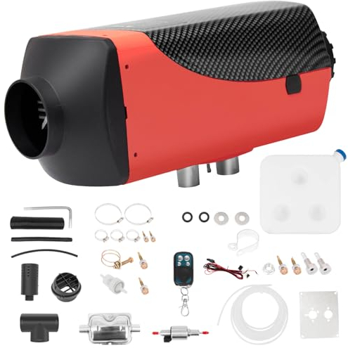 Jacgood 5KW 12V Diesel-Lufterhitzer,LCD Temperaturregler Monitor 10L Schalldämpfer Fernbedienung Diesel Standheizung with leise Raumlufterhitzer-Kit, verwendet für Auto Boote LKW Wohnmobil. (Rot)