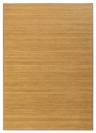 JUANIO Tapis de Sol antidérapant, Moquette à Rayures en Bambou Coloris Naturel - Longueur 250 x Profondeur 180 cm