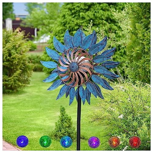 JUNZAI Solar WindräDer, 213 cm Windrad Garten XXL, mit solarbetriebene Glaskugel Metall WindmüHle, FüR Den AußEnbereich,Terrasse