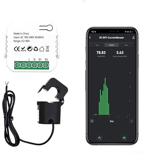 SPORTARC per Tuya per Smart Life - Misuratore di energia WIFI 80A con morsetto Ct App kWh, monitoraggio del consumo energetico, statistiche elettriche, controllo app, 2,4 GHz