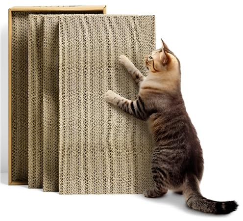 Navaris 4-in-1 Katzen Kratzbrett - Katzen Spielzeug - Kratzbrett Katzen - Kratzpappe Katzen - Kratz Wellpappe - Einfache Montage und multifunktional - Flach und wellig