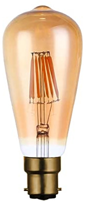 DC VOLTAGE Vintage Light Bulb B22 Edison Screw Bulb 8w Retro Amber Glass Lamp, 2200K Warm White, Dimmable, ES LED Filament Lamp Squirrel Cage, ST64, 800LM, 1 Pack