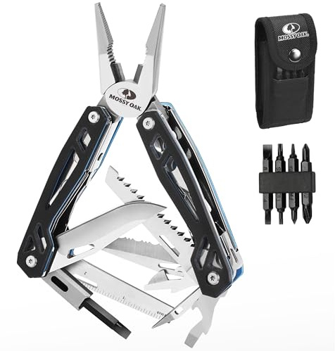 MOSSY OAK Multitool, 21-in-1 Stainless Steel Pocket Knife with G10 Handle, Screwdriver Sleeve, Self-locking Pliers with Sheath-Perfect for Outdoor, Survival, Camping, Hiking, Simple Repair