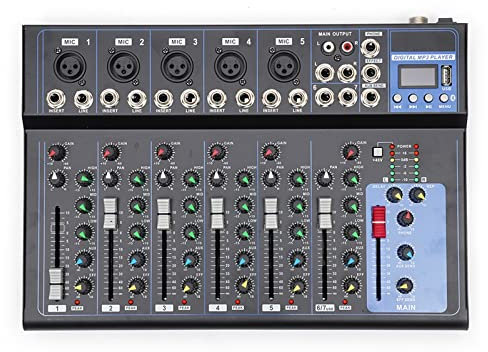 YNAADYH 7-Kanal DJ-Mixer mit USB, Bluetooth, XLR, 2.7 kg, 20 Hz, 48 V, Mischpult, Audio-Schnittstelle, Live Studio Mixer, DJ-Konsole