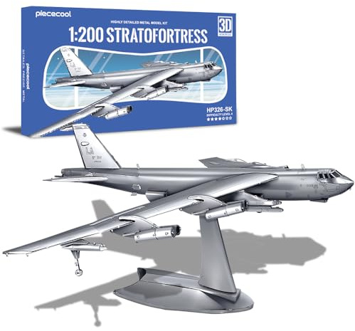 Piececool 3D Puzzle Metall Flugzeug Modell B-52 Bomber Superfestung, 3D Metall Puzzle für 340 Edelstahl, Ganzes Metall, 1:1 Wiederherstellen, Geburtstagsgeschenk, Modellbausatz Erwachsene, 169 Teile