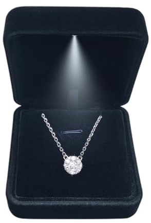 GBYAN Pendant Necklace Box with LED Light, Necklace Gift Box Velvet Jewelry Display Case for Proposal Engagement Wedding and Birthday,Black