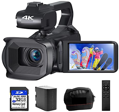 ARTGOS Caméscope numérique 4K 60FPS Caméra vidéo 64MP Live Stream Webcam 4.0quot;Enregistreur Vlog à écran Tactile Caméra Zoom 18X Caméscope Multifonctionnel(Size:128G SD Card)