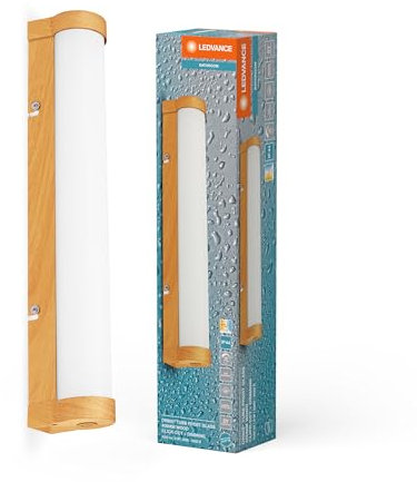LEDVANCE ORBIS Tube da parete/specchio con LED, vetro satinato/decoro legno, 9W, 900lm, dimmerabile, 3000/4000K, diametro 40cm, protezione IP44 contro corpi estranei/spruzzi d'acqua
