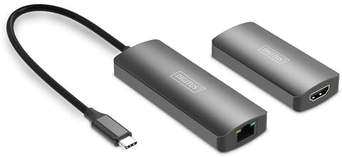 DIGITUS DS-55343 Extensor USB-C a HDMI – UHD 4K 120 Hz – 30 m a través de cable LAN – Set: emisor y receptor – HDMI 2.1, HDCP 2.3, USB 3.1 – HDR, Deep Color