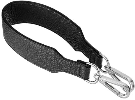 QUARKZMAN Taschenriemen für Taschen PU Leder Taschengurt Geldbörsen Griff Ersatz Kurzer Riemen Taschenhenkel mit Verschluss für Handtasche Geldbörse, 41x3,6cm, Schwarz Silberschnalle