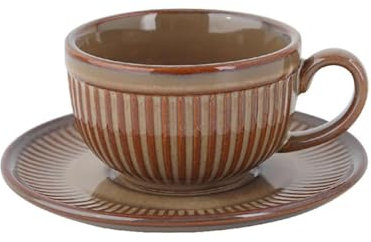 Generico Set di tazzine e Piatti da caffè Espresso Vintage da 90 ml - Elegante Tazza da caffè in Ceramica con Smalto Liscio per Uso Domestico, Bar e Ristorante (Marrone)