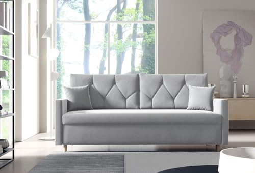 Schlafsofa, Bettkasten, Schlaffunktion, Kronos Premiumstoff, Hellgrau | Sofa 3-Sitzer, 217 cm Breit, UV-beständiger Stoff, mit Stauraum