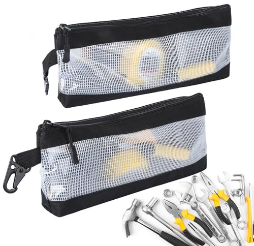 FRETONBA Pequeño Bolsa Herramientas Portátil 2 Piezas, Impermeable Bolso de Herramientas de Tela Oxford, Zipper Tools Bag Pouch con Gancho para Electricista, Fontaneros, Blanco