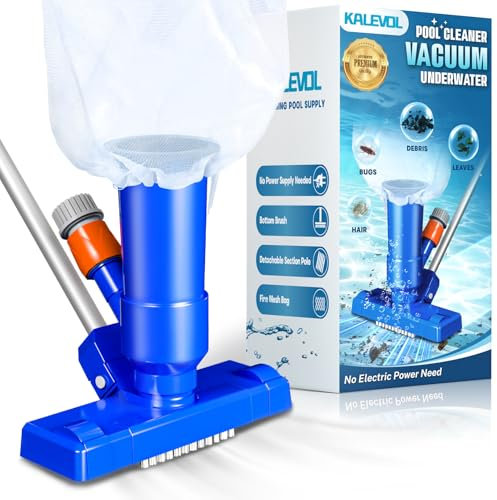 Pool Vacuum Cleaner for Above Ground Pool, Jet Underwater Cleaner with 3 Scrub Brushes & Nylon Mesh Net, Portable Pool Vacuum for Spa Fountain Pond Hot Tub Includes 47 Telescopic Pole, Navy Blue