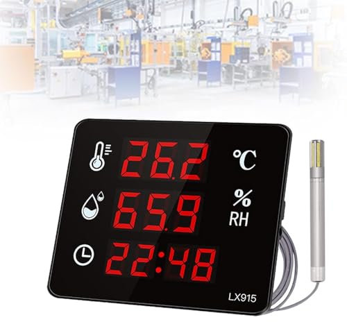 TsoLay Termómetro E Higrómetro Digital, -40-100 ℃, 0-99%, Medidor Digital De Temperatura Y Humedad con Sensor De 3 M Y Pantalla LED, para Interiores/Exteriores, Laboratorios E Industria