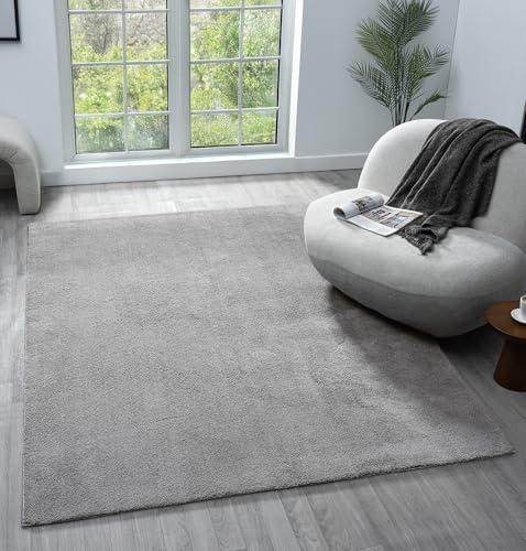Comfy Washable Modern Living Room Rug Polyester Plain Indoor Area Rug with Low Pile - Anti-Slip Felt Backing SuperSoft Carpet Bedroom-Hallway, Dark Grey, 60x100 cm