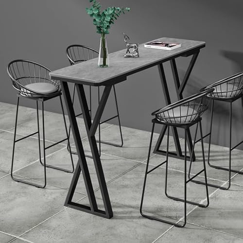 CMOLVUR Industrieller Stehtisch aus Schiefer mit kreativen Eisenbeinen, Thekenhöhe, schmal, für Kneipe, Terrasse, Esszimmer, Innen- und Außenbereich, Küche, Kaffee