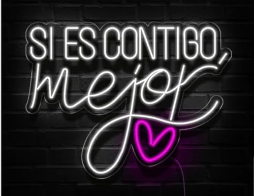 Letrero de Neón LED 'Si es Contigo', Cartel Luminoso Decorativo con Corazón, Luz Blanca y Rosa 80CM X65 CM ALIMENTADOR 12 V