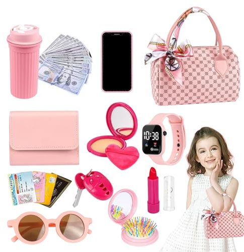 kinrguiyuez Kleinkinder Spielhandtasche Für Kinder | Kleinkind Handtasche Mit Spiel-Kosmetik,Prinzessinnen Spielzubehör, Verwandelspiel Für Mädchen Ab 3 Bis 6 Jahren