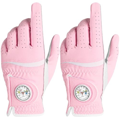 AXKAL Hochwertige, bequeme Damen-Golfhandschuhe mit Ballmarker, 2 Stück, Allwetter-Griff, weicher Handschuh für Links- und Rechtshänder, reguläre atmungsaktive Passform, Geschenk für Damen