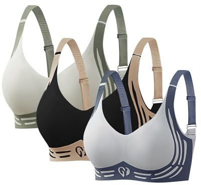 Plus Size Bras for Women UK Super Gather Bra 3 Pack Super Firming Lifting Bras for Sagging Breasts Super Gather Wire-Free Push-Up Bra Ladies Non Wired Seamless Sports Bralettes Green+Black+Blue XL