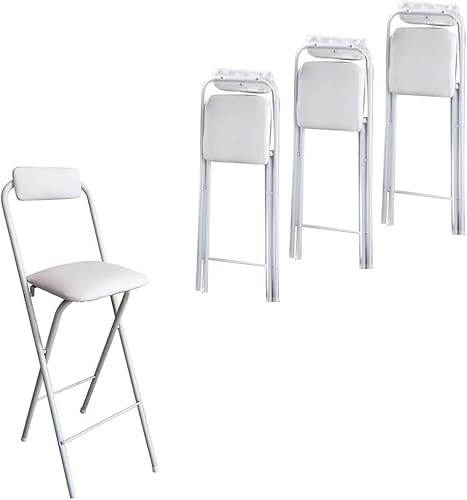 OZSSLJJ 2/PC/4PC sedie da bar pieghevoli con schienale e poggiapiedi, sgabello portatile pieghevole, sgabelli da bar alti ripiegati salvaspazio(White4pcs,75cm/29.5in)