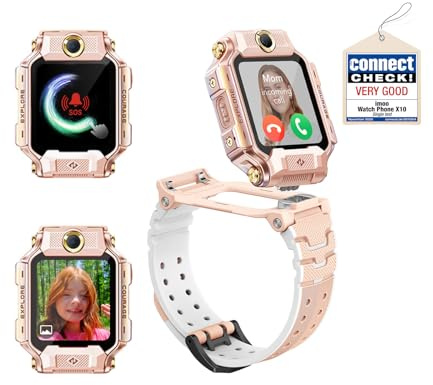 imoo X10 Smartwatch Kinder mit GPS und Telefon, 4G Videoanruf mit SIM Rosa | Kinderuhr Mädchen,Split Dual-Kamera,5MP+8MP Kamera,1G+32G,98°Weitwinkel,IP68 Wasserdicht,NO Spiele,Fremdanruf Sperre,SOS