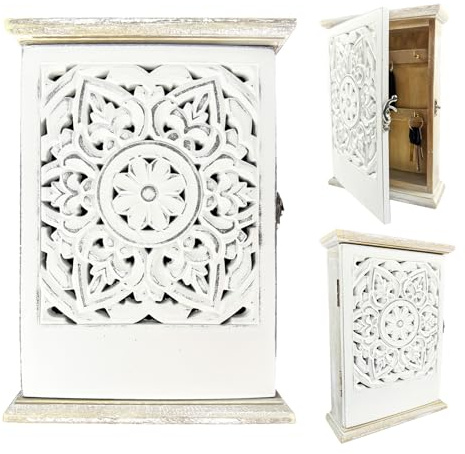 NyckellåDa I Trä, Genombruten Blommönster Med PräStkragar Vintage NyckellåDa I Trä Med 6 Krokar 27,8 x 19,7 x 7 cm för FöRvaring Av Nycklar Och Små föremåL LäMplig för EntréEr