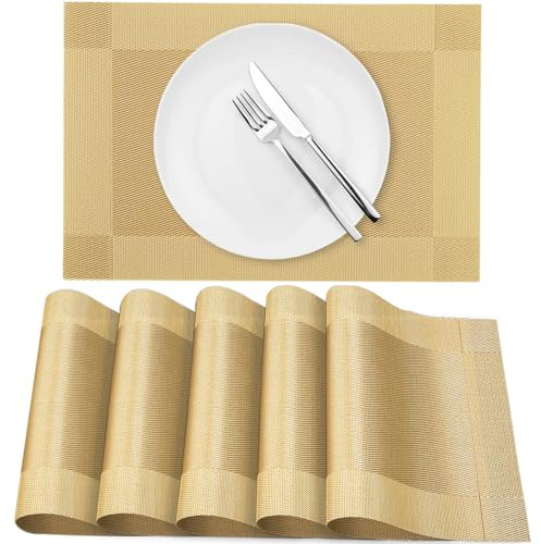 marysgift Tischsets Abwaschbar 6er Set Platzset Abwischbar 45x30 cm Hitzebeständig rutschfest Platzset Gold für Küche Restaurant Wohnzimmer