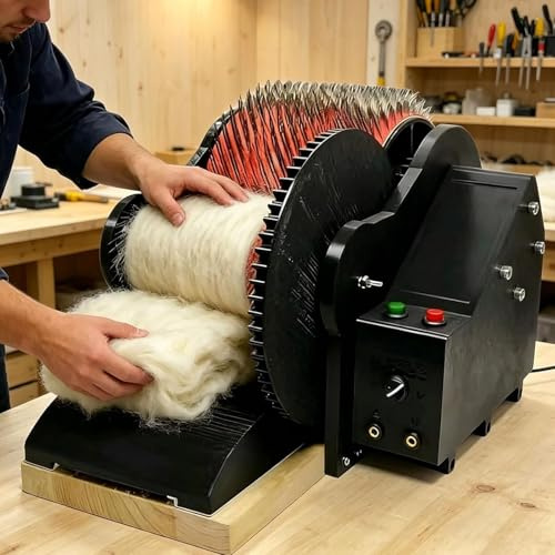 ZXSYYDS Cardatrice per Lana, cardatrice elettrica per Lana, Controllo in avanti e Indietro, Include Spazzola, punteruolo e 2 Pedali, per cardare Fibre di Lana e progetti in Feltro